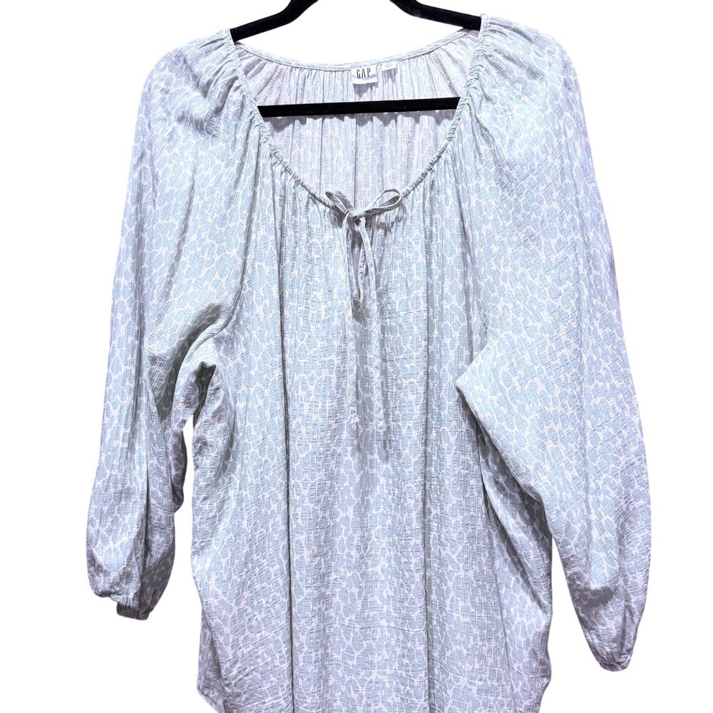 GAP women’s size XXL Mint Green Animal Print Boho Peasant Style Long Sleeve Top